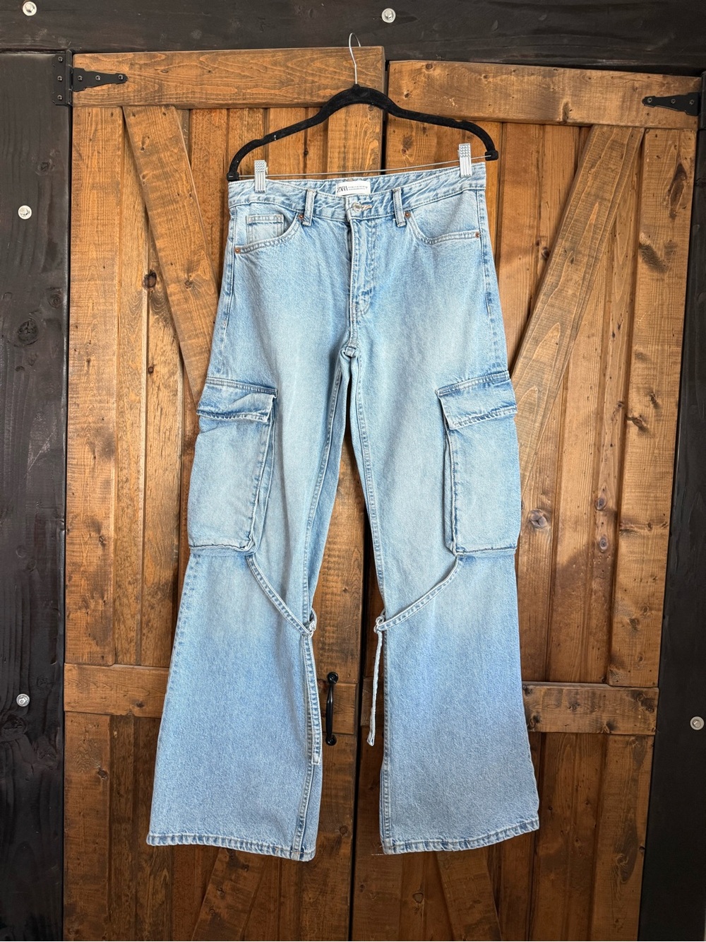 Zara Light Blue Wide Leg Cargo Jeans